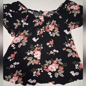 Warehouse Black and Pink Floral Blouse